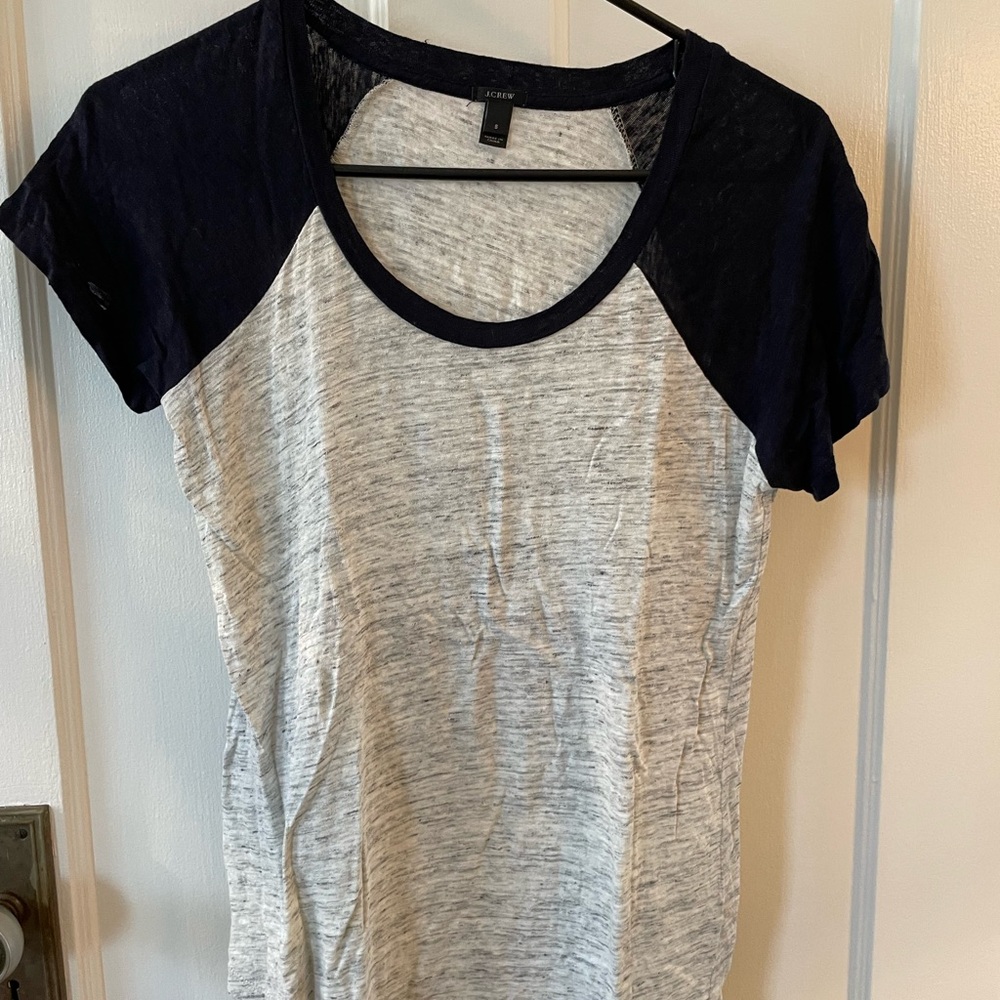 J. Crew Women's Gray and Navy Blue Top
